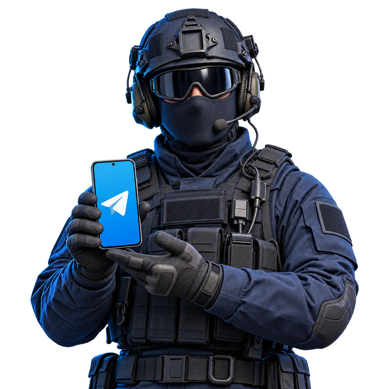 Персонаж Counter-Strike с телефоном и значком Telegram